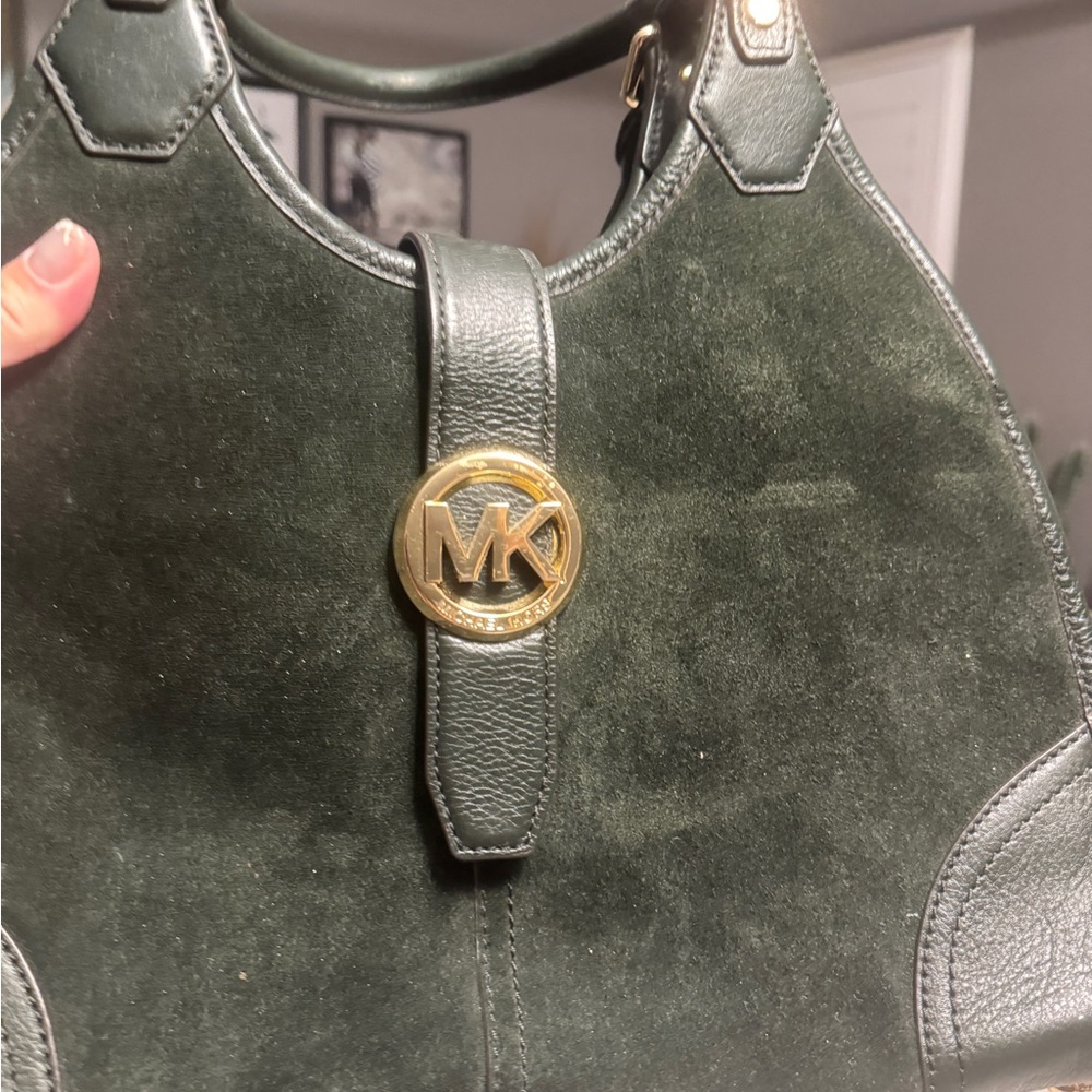 Michael Kors Dark Green Suede Shoulder Bag